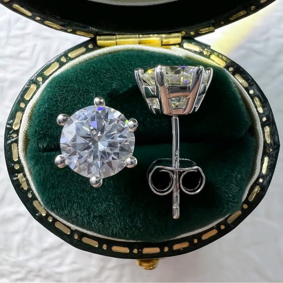 Diamond 4 ct tw round brilliant cut lab grown stud diamond earrings certified - Picture 2 of 12